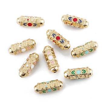 Real 18K Gold Plated Brass Tube Beads, with Enamel, Oval with Word Love, Mixed Color, 21x8x7.5mm, Hole: 2mm