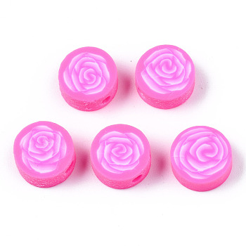 Handmade Polymer Clay Beads, for DIY Jewelry Crafts Supplies, Flat Round with Flower, Pearl Pink, 9.5x3.5~5mm, Hole: 1.8mm