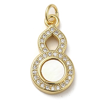 Brass Micro Pave Cubic Zirconia Pendants, with Shell, Gourd, Real 18K Gold Plated, 20.5x11x3mm, Hole: 3.4mm
