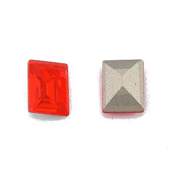 K9 Glass Rhinestone Cabochons, Pointed Back & Back Plated, Faceted, Rectangle, Siam, 8x6x3mm