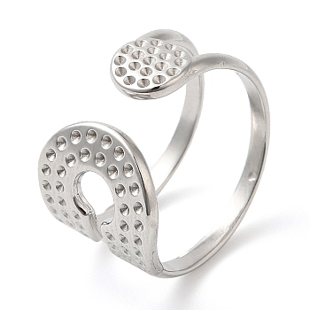 304 Stainless Steel Double Layer Open Cuff Ring for Women, Stainless Steel Color, Inner Diameter: 18mm