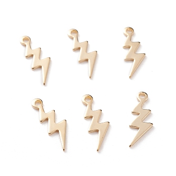 Brass Charms, Lightning, Real 24K Gold Plated, 12x4x0.5mm, Hole: 1mm