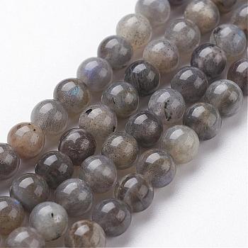 Natural Labradorite Bead Strands, Round, 4mm, Hole: 0.5mm, about 95pcs/strand, 15.3 inch(390mm)