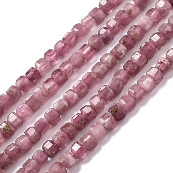 Natural Pink Tourmaline Beads Strands, Faceted, Cube, 2x2x2mm, Hole: 0.6mm, about 164~180pcs/strand, 15.35 inch(39cm)