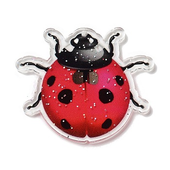 Acrylic Pendants, Ladybird, Red, 38.5x44.5x2.5mm, Hole: 1mm