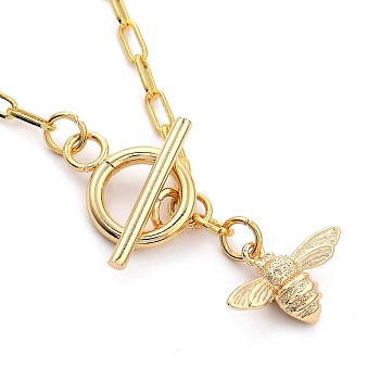 Brass Pendant Necklaces, with 304 Stainless Steel Toggle Clasps, Bees, Real 18K Gold Plated, 17.91 inch(45.5cm), 2.5mm