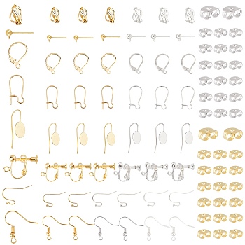 SUNNYCLUE DIY Earring Making Findings Kit, Including Brass Clip-on & Hoop Earring Findings, Brass Ball Post Ear Studs & Earring Hooks, 304 Stainless Steel Ear Nuts, Golden & Stainless Steel Color, 148pcs/box