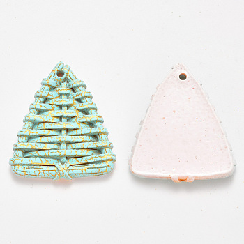 Resin Pendants, Imitation Woven Rattan Pattern, Triangle, Pale Turquoise, 42~44x38x5.5mm, Hole: 2.5mm