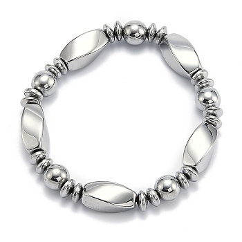 Non-magnetic Synthetic Hematite Stretchy Bracelets, Platinum Plated, 52mm