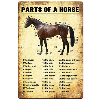 Vintage Metal Tin Sign, Iron Wall Decor for Bars, Restaurants, Cafes Pubs, Rectangle with Horse Pattern, Wheat, 300x200x0.5mm