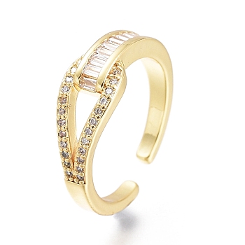 Brass Micro Pave Clear Cubic Zirconia Cuff Rings, Open Rings, Long-Lasting Plated, Golden, US Size 6 1/4, Inner Diameter: 16.8mm