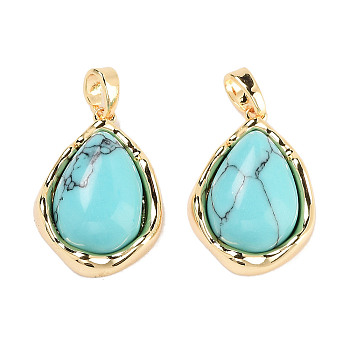Synthetic Turquoise Teardrop Pendants, Brass Drop Charms, Real 18K Gold Plated, 19.5x14.5x5.8mm, Hole: 4.5x2.5mm