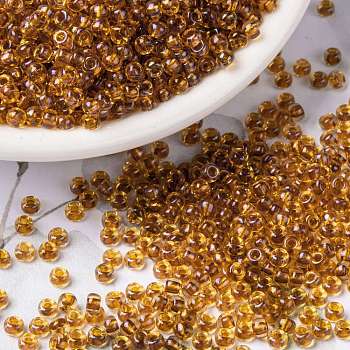 MIYUKI Round Rocailles Beads, Japanese Seed Beads, 8/0, (RR377) Sparkling Topaz Lined Light Topaz AB, 8/0, 3mm, Hole: 1mm, about 19000~20500pcs/pound