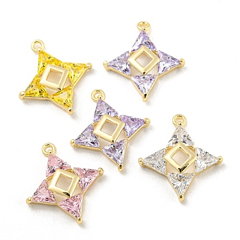 Glass Pendants, with Brass Findings, Star Charms, Real 18K Gold Plated, 15.5x14x3.5mm, Hole: 1mm