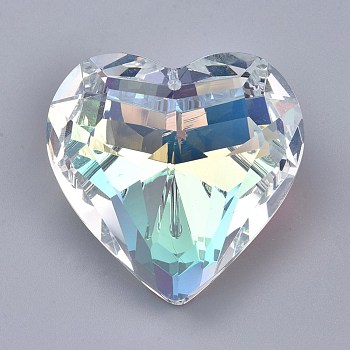 K9 Glass Rhinestone Pendants, Faceted, Heart, Crystal AB, 44x45.5x27.5mm, Hole: 1.4mm