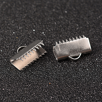 304 Stainless Steel Ribbon Crimp Ends, Stainless Steel Color, 10x15mm, Hole: 3x1.5mm