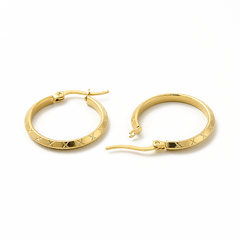 201 Stainless Steel Grooved Hoop Earrings with 304 Stainless Steel Pin for Women, Golden, 20x23x2mm, Pin: 0.6x1mm