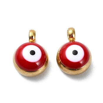 Ion Plating(IP) Real 18K Gold Plated 201 Stainless Steel Charms, with Enamel, Evil Eye Charms, Dark Red, 8x5.5x4mm, Hole: 1.6mm