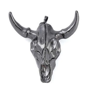 Resin Big Pendants, Cattle Head Shaped Charms with Brass Snap on Bails, Black, 51x47x16mm, Hole: 6.5x4mm