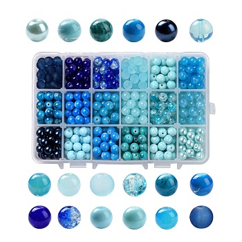 Baking Painted Glass Beads, Round, Gradient Color, Deep Sky Blue, 8~9mm, Hole: 1~1.6mm, about 486~540pcs/box