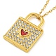 Ion Plating(IP) 304 Stainless Steel Crystal Rhinestone Lock Pendant Necklaces(NJEW-I129-01G)-1