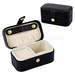 1Pc PU Imitation Leather Jewelry Box, Portable Travel Jewelry Organizer Case with Velvet Findings, for Earring, Ring, Bracelet Storage, Rectangle, Black, 5.8x9.4x5cm(LBOX-TA0001-01C)