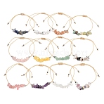 12Pcs 12 Style Natural & Synthetic Mixed Gemstone Chips Braided Bead Bracelets Set for Women, Inner Diameter: 3-1/8 inch(8cm), 1Pc/style(BJEW-JB09333)