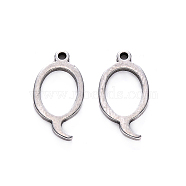 201 Stainless Steel Charms, Laser Cut, Stainless Steel Color, Letter.Q, 14.5x8x1mm, Hole: 1mm(STAS-R105-Q)