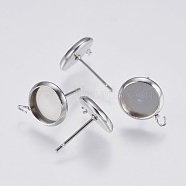 201 Stainless Steel Stud Earring Settings, with 304 Stainless Steel Pins, with Loop, Flat Round, Stainless Steel Color, 13x10mm, Hole: 2mm, Pin: 0.7mm, Tray: 8mm(STAS-I097-023-8mm)