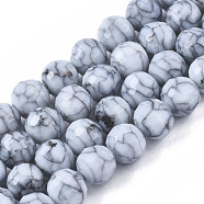 Opaque Baking Painted Crackle Glass Beads Strands, Round, Faceted, Light Steel Blue, 8x7.5mm, Hole: 0.8mm, about 60pcs/strand, 17.32~17.72 inch(44~45cm)(EGLA-S174-33B)