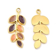 Enamel Pendants, with 304 Stainless Steel Finding, Real 18K Gold Plated, Leafy Branch Charms, Coconut Brown, 20x8.5x1.5mm, Hole: 1.4mm(STAS-E040-08G-04)