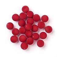 Flocky Acrylic Beads, Half Drilled, Round, Red, 10mm, Hole: 1.6mm(X-OACR-I001-10mm-L11)