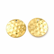 Ion Plating(IP) 304 Stainless Steel Pendants, Textured, Flat Round Charm, Real 18K Gold Plated, 20x2mm, Hole: 1.8mm(STAS-F290-13G)