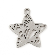 201 Stainless Steel Pendants, Hollow, Star, Stainless Steel Color, 16x15x1mm, Hole: 1.4mm(STAS-D190-02P)