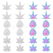 24pcs 6 styles 201 Stainless Steel Pendants, Etched Metal Embellishments, Leaf & Monstera Leaf & Hemp Leaf Charms, Mixed Color, 33.5~40x26~40x0.3mm, Hole: 1.2~1.6mm,  4pcs/style(STAS-DC0013-59)