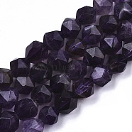 Natural Amethyst Beads Strands, Star Cut Round Beads, Faceted, 6~7x7x6mm, Hole: 1mm, about 56~57pcs/strand, 14.37 inch~14.76 inch(36.5~37.5cm)(G-N328-029)