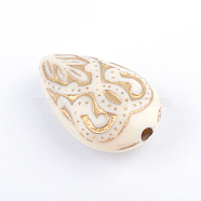 Teardrop Plating Acrylic Beads, Golden Metal Enlaced, Beige, 18x11.5x7.5mm, Hole: 1.5mm, about 588pcs/500g(PACR-Q102-151A)