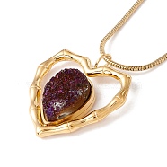 Natural Quartz Heart Pendant Necklace with 304 Stainless Steel Snake Chain, Druzy Gemstone Jewelry for Women, Golden, 17.72 inch(45cm)(NJEW-K244-01G)