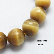 Natural Yellow Tiger Eye Beads Strands, Round, 10mm, Hole: 1mm(G-G212-10mm-18)