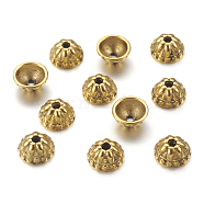 Tibetan Style Bead Caps, Antique Golden Color, Lead Free & Nickel Free & Cadmium Free, Made of Zinc Alloy, Size: about 8mm in diameter, 4mm thick, hole: 1.5mm, Inner Size: 6mm(X-GLF0530Y-NF)