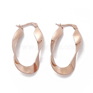 201 Stainless Steel Twist Oval Hoop Earrings with 304 Stainless Steel Pins for Women, Light Gold, 42~43.5x19.4~21x0.9~1mm, Pin: 0.8~1.2x0.8mm(EJEW-B016-20KCG)
