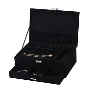 Velvet & Wood Jewelry Boxes, Portable Jewelry Storage Case, with Alloy Lock, for Ring Earrings Necklace, Rectangle, Black, 27.3x19.5x10.3cm(VBOX-I001-04A)