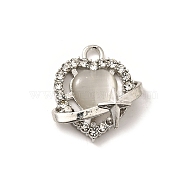 Alloy Pendants, Heart with Star, with Rhinestone & Cat Eye, Rack Plating, Lead Free & Cadmium Free & Nickel Free , Platinum, WhiteSmoke, 17.5x16x5mm, Hole: 2mm(FIND-H015-10P-01)