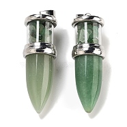 Natural Green Aventurine Pointed Big Pendants, Bullet Charms with Stainless Steel Color Plated Stainless Steel Findings, 51.5x16.5mm, Hole: 6x4.5mm(G-B077-02P-06)