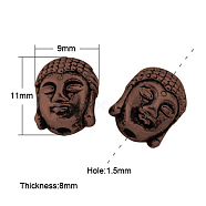 Tibetan Style Alloy Beads, Cadmium Free & Nickel Free & Lead Free, Buddha Head, Red Copper, 11x9x8mm, Hole: 1.5mm(TIBEB-60542-R-FF)