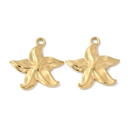 304 Stainless Steel Pendants, Starfish Charms, Ion Plating(IP), Real 18K Gold Plated, 20x19.5x2mm, Hole: 2mm(STAS-Z122-32G)