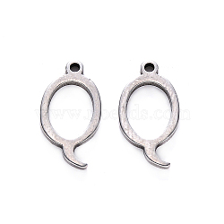Tarnish Resistant 201 Stainless Steel Charms, Laser Cut, Stainless Steel Color, Letter.Q, 14.5x8x1mm, Hole: 1mm(STAS-R105-Q)