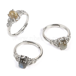 Oval Natural Labradorite Adjustable Rings, Platinum Tone Brass Ring for Women, Long-Lasting Plated, Lead Free & Cadmium Free, Inner Diameter: 17mm(RJEW-Q819-01P-04)