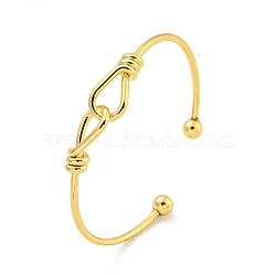 Cross Knot Brass Open Cuff Bangles for Women, Real 18K Gold Plated, Inner Diameter: 1-7/8x2-1/4 inch(4.8x5.7cm)(BJEW-G704-01G)