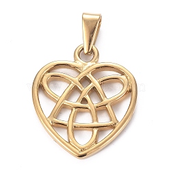 304 Stainless Steel Pendants, Heart with Trinity Knot, Golden, 25x21.5x2mm, Hole: 9.5x4.5mm(STAS-H110-13G)